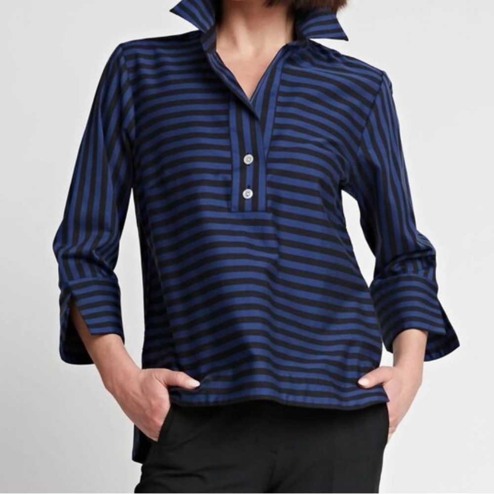 Elegant Blue and Black Blouse Top